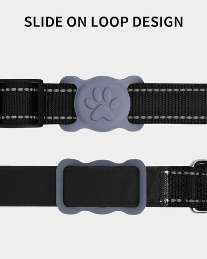 Dynmeow Dog Cat Collar Holder Compatible with Airtag, Anti-Lost Silcione Holder for 3/4-1" inch Wide Collar, Grey, M(1 Pack)