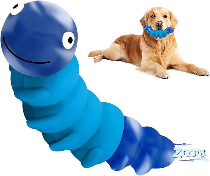 Indestructible Dog Toys for Aggressive Chewers, Tough Chew Proof Toy for Large Dogs, Squeaky Rubber Chew Toy with Beef Flavor for Boredom & Anxiety Relief (Blue)