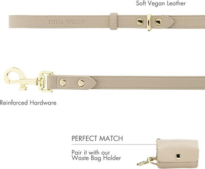 NINA WOOF Leather Dog Leash - Cupertino - Beige Slim Leash with Reinforced Hardware, European Design Soft Dog Collars, Harnesses & Leashes, 4ft