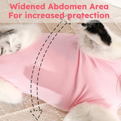Hpetppy Cat Recovery Suit After Surgery, Breathable Cat Surgery Recovery Suit for Spay Abdominal Wounds or Skin Diseases, E-Collar Alternative Wear for Small Male Female Pets (Pink,L)