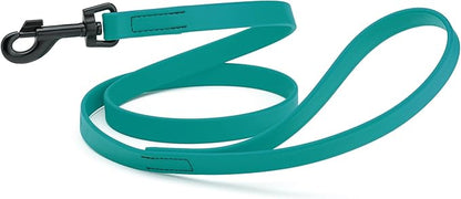 Dogline Biothane Waterproof Dog Leash Strong Coated Nylon Webbing with Black Hardware Odor-Proof Easy to Clean High Performance for Small or Large Dogs Made in USA 4 or 6 ft Lead, Blue Aqua