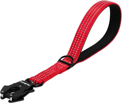 PetBonus Heavy Duty Short Dog Leash, 12 Inch Nylon Traffic Leash with Quick Release Clip, Comfortable Padded Handle, Reflective Training Lead for Medium Large Dogs (Red, 12")