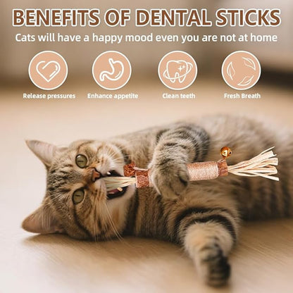 JoyArrive Natural Dried Matatabi Cat Chew Stick with Gall Fruit, Raffia Grass & Bell Cat Ball Toys, Handmade Silvervine Sticks Interactive Catnip Toys for Teething & Entertainment (Size M Color I)