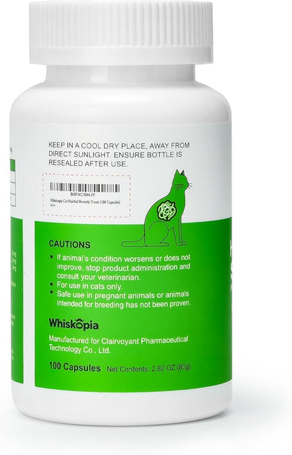 Hairball Relief for Cats, Cat Hairball Remedy, Cat Hairballs Control with Psyllium Seed Husk and Vitamins, Helps Eliminate & Prevent Hairballs, Supports Healthy Digestion & Coat, 100 Capsules