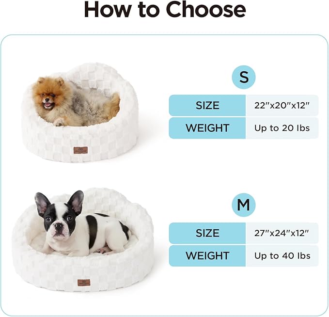 Joydeco Cloud Dog Bed for Small Dogs & Cats, Washable Pet Bed with Orthopedic Foam and Removable Checkered Plush Pad, Non-Slip Bottom for Indoor Puppies and Kittens, 27x24 Inch, White