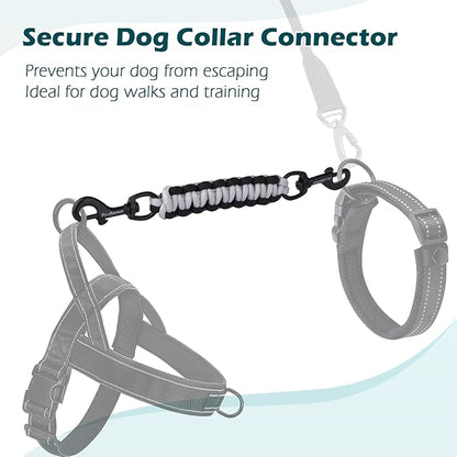 PetBonus Dog Collar Safety Clip, Handmade Backup Safety Strap for Dog Harness, Prong, Pinch Collar, Double Ended Clasp Leash Connector (Black, Grey)