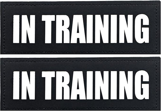 2Pack Service Dog Patches, Removable Vest Patch for Dogs, Dog Harness Patches with Hook Backing, Black, in Training-L