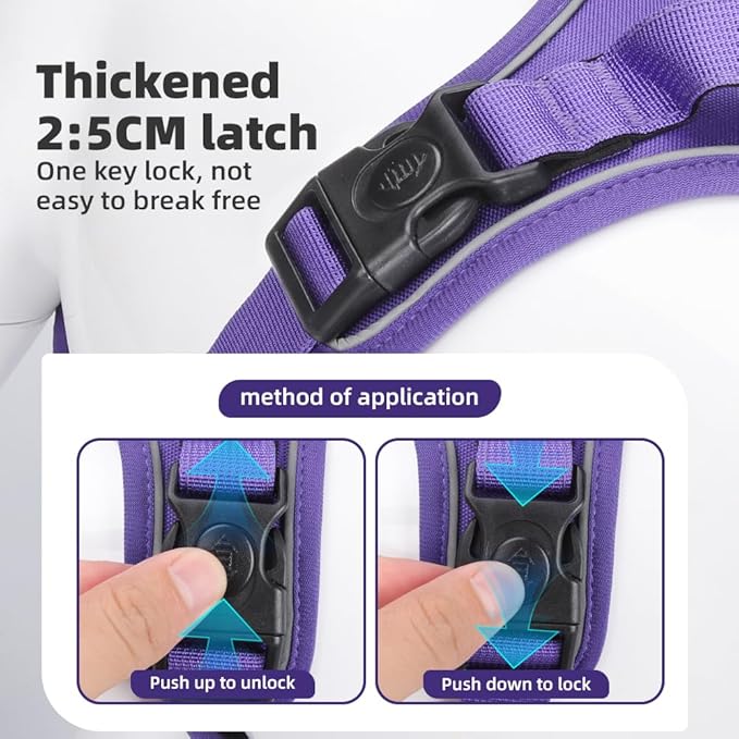 Airtag Dog Harness Chest Plate Reflective No Pull Harness with Leash for Extra Large Dogs (Purple, L)