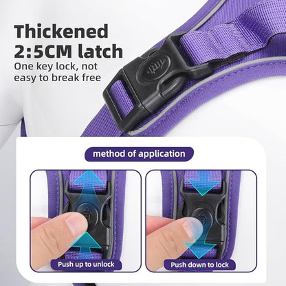 Airtag Dog Harness Chest Plate Reflective No Pull Harness with Leash for Extra Large Dogs (Purple, L)