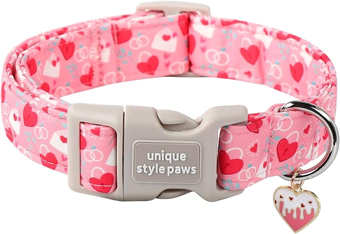 Unique style paws Valentine's Day Dog Collar Plastic Buckle Collar with Pendant Love Letter Lock Gift Wedding Small Medium Large Boys Girls Dogs