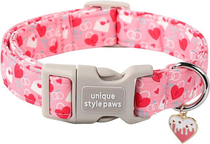 Unique style paws Valentine's Day Dog Collar Plastic Buckle Collar with Pendant Love Letter Lock Gift Wedding Small Medium Large Boys Girls Dogs