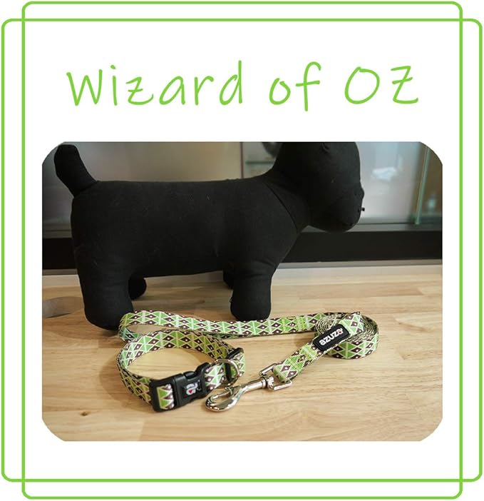 azuza Dog Collar and Leash Set, Adjustable Nylon Collar with Matching Leash, Green Diamond for Small Dogs