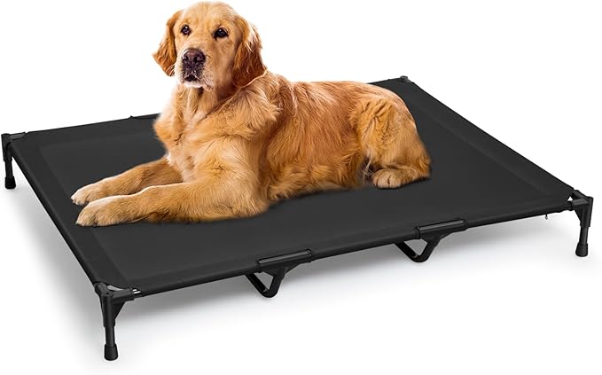 Love&go Elevated Dog Bed with Metal Frame, Cooling Raised Pet Cot for Dog and Cat (XL - Black, XLarge- 44x34x5.5 inch)