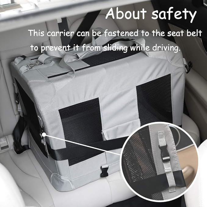 Petseek Extra Large Cat Carrier Soft Sided, Portable Small Dog Carrier for 2 Cats, 24"x16.5"x16" Car Travel Folding Comfortable Design with Bowl, Grey
