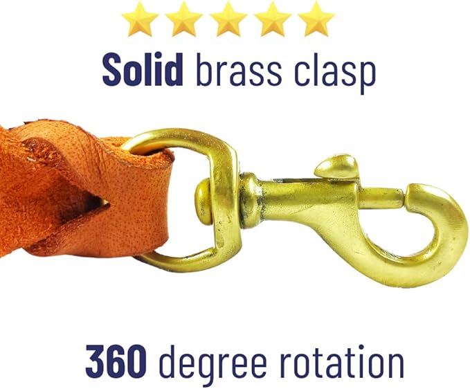 Leather Short Dog Leash 15 Inch - Short Dog Traffic Lead for Large Dogs Training and Walking - Braided Leather Tab for Large Dogs - Full Grain Heavy Duty. (Tan, 1 FT)