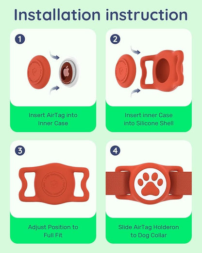 WhoseID IP68 Waterpoof Dog Airtag Holder, Stretchy Silicone Full Body Covered Apple Air Tag Holder for Dog Cat Collar Fit All Width Collar (Red, 1 Pack)