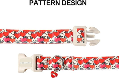 Lionet Paws Valentine's Day Dog Collars- Cute Spring Flowers Beige Dog Collar with Plastic Buckle and Heart Pendant,Dog Collar for Medium Dogs