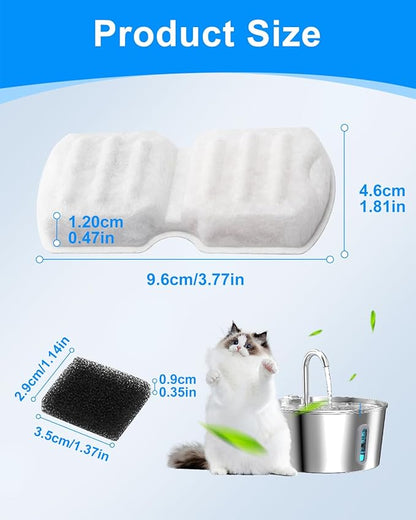 MyfatBOSS 8+8 Pack Cat Water Fountain Filter Replacement Compatible with 74oz/2.2L, 87oz/2.6L Cat Water Fountain Stainless Steel, Activated Carbon Filter and Ultra-fine Fiber