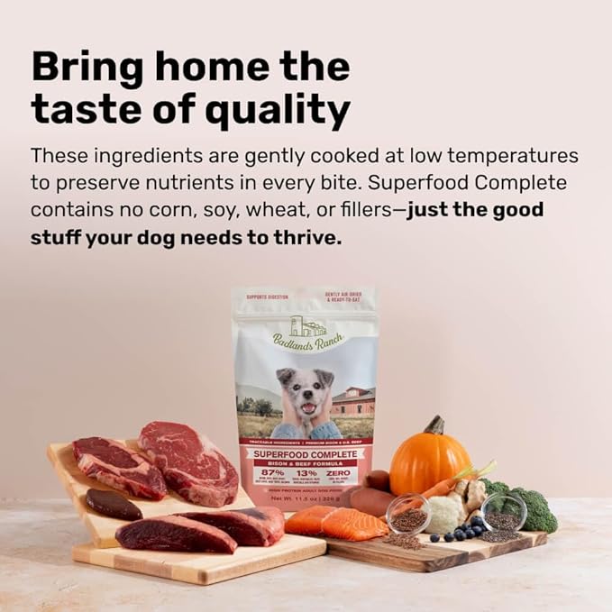BADLANDS RANCH by Katherine Heigl – Superfood Complete Air-Dried Beef & Bison Dog Food – High Protein with Superfoods for Daily Wellness & Consistent Nutrition – 24 oz