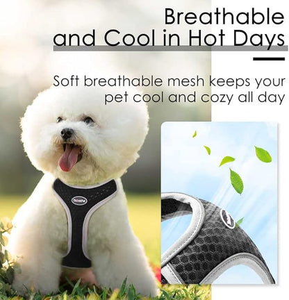 ThinkPet Reflective Breathable Soft Air Mesh No Pull Puppy Choke Free Over Head Vest Ventilation Harness for Puppy Small Medium Dogs and Cats (Black,L)
