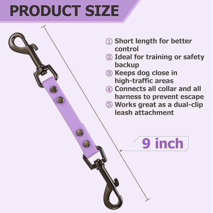 Dog Safety Collar Clip – Waterproof Backup Connector with Dual Hooks for Harness and Collar | Leash Safety Attachment for Training & Walking (Lavender, 9 inch)