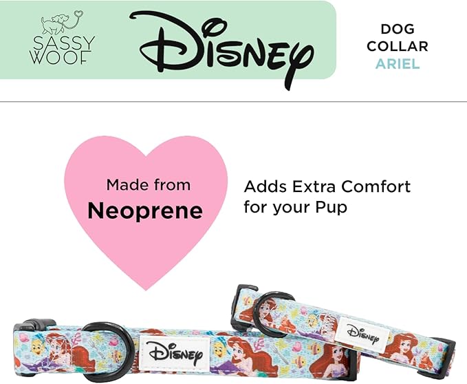 Sassy Woof Dog Collar Disney Princess Little Mermaid Ariel - S, Adjustable, Durable, Comfortable and Stylish Pet Accessories for Small Dogs - Officially Licensed