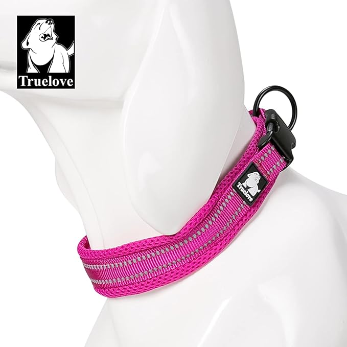 TRUE LOVE Dog Collar Reflective Premium Duraflex Buckle,High Grade Nylon Webbing No Choke Basic Collars TLC5011(Fushcia,S)