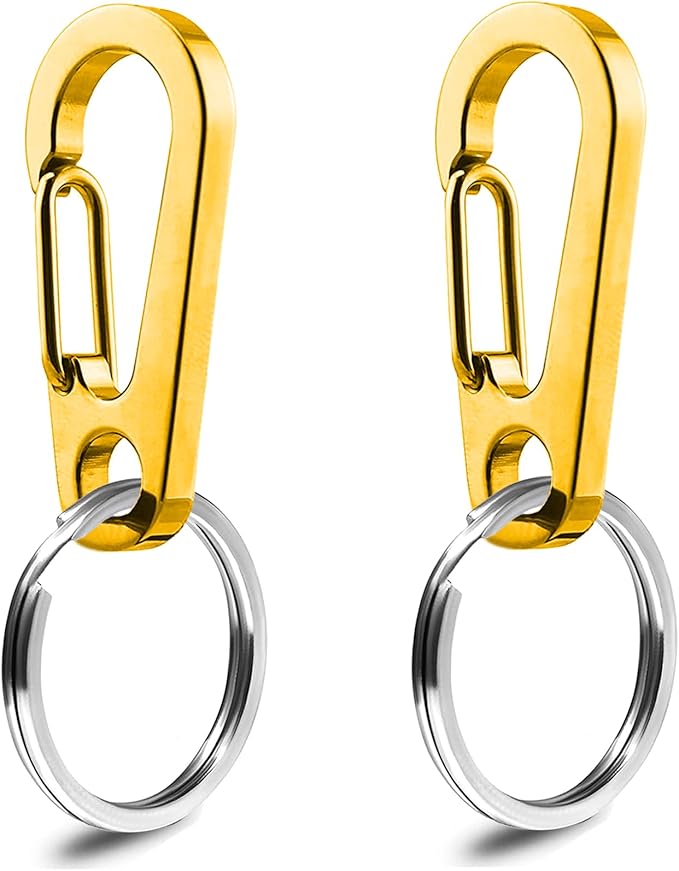 Dog Tag Clips / 2 Pack/Multiple Size 304 Stainless Steel Quick Clip with Rings/Easy Change Dog Cat ID Tag Holder for Small pet Collars and Harnesses.(2 Medium Gold)