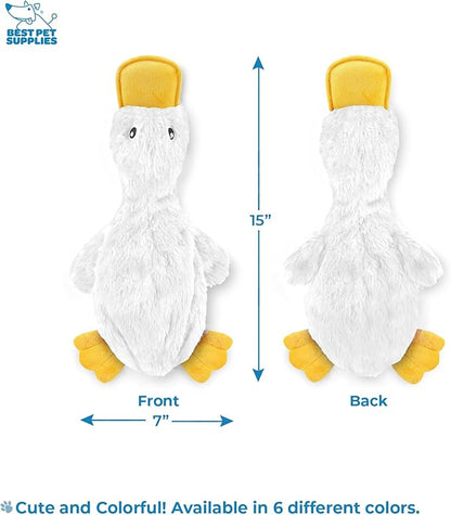 Best Pet Supplies Interactive Squeaky Dog Chew Toy, Ideal Dog Toys for Chewers, Small, Medium & Large Dogs, and Fetch Lovers - Crinkle Duck (White, Yellow & Green), Large