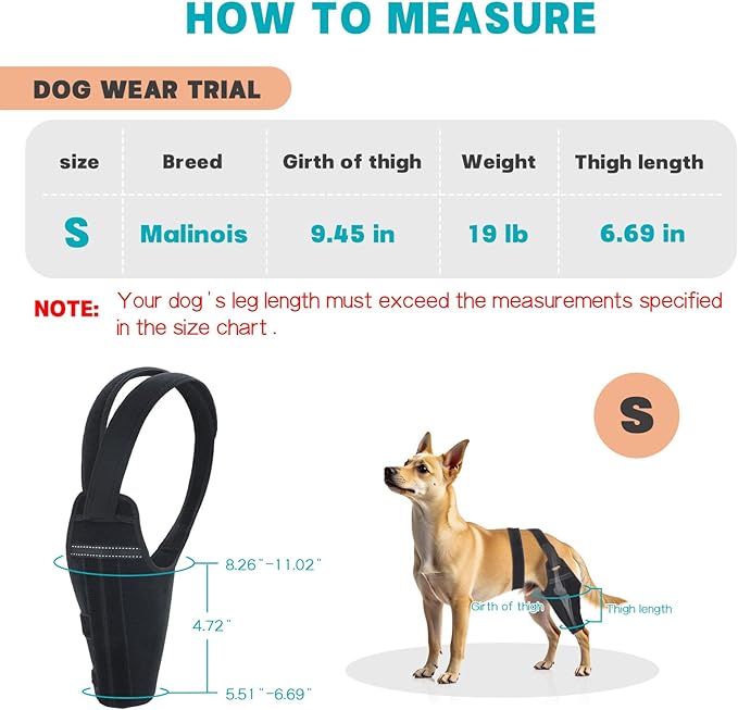 Dog Knee Brace for Torn ACL Hind Leg–Adjustable Support Dog Leg Brace for Back Leg with 2 Stabilizers, Hip Support to Reduces Pain Luxating Patella , Ligament Injuries, CCL (Black, Right Leg, S)