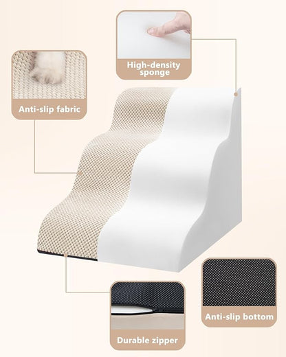 Aodisman Dog Stairs for Small Dogs,3 Step Dog Ramp for Couch and Bed,Pet Stairs with Non-Slip Bottom for Old Cats,Indoor Pet Steps,Comfort,Durable,15.4" H