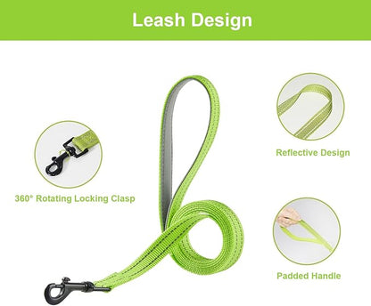 Hipubby Dog Harness and Leash Set, No Pull Soft Mesh Puppy Harness for Small Medium Dogs, Cats - Step in Reflective Breathable Lightweight Vest Harness for Walking, Training - Bright Green, L
