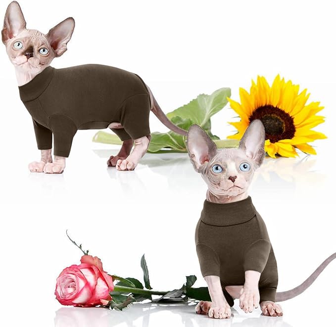 ROZKITCH Pants for Cats, Breathable Soft Cat Jumpers for Cats Only, Cat Coat with Four Legs, Warm Sweater T-Shirt Pajamas Jumpsuit Vest Cornish Rex Devon Rex Peterbald Coffee M