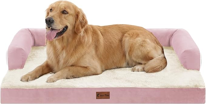 Casa Paw Orthopedic Dog Beds for Extra Large Dogs, Waterproof Egg Crate Foam XL Dog Bed with Sides 41x27Inch, Washable Big Dogs Couch Beds with Removable Cover and Nonskid Bottom, Pink