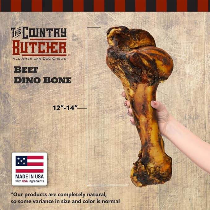 THE COUNTRY BUTCHER Giant Dog Bone for Aggressive Chewers, Large and Medium Breed Dog Treat, Natural, Tough, Chew Toy, Made in The USA, 1 Count