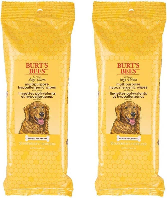 Burt's Bees for Pets Multipurpose Dog Wipes with with Honey, 98% Natural Origin Formulas, Hypoallergenic Dogs Wipe, Canine Cleaning Sheets for Paws and Butt, 2pk, 50ct