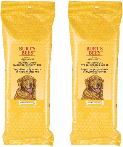 Burt's Bees for Pets Multipurpose Dog Wipes with with Honey, 98% Natural Origin Formulas, Hypoallergenic Dogs Wipe, Canine Cleaning Sheets for Paws and Butt, 2pk, 50ct