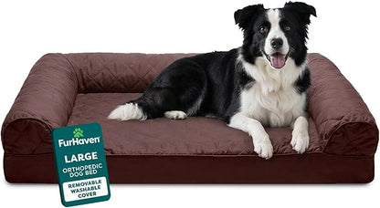 Furhaven Orthopedic Dog Bed for Large/Medium Dogs w/ Removable Bolsters & Washable Cover, For Dogs Up to 55 lbs - Quilted Sofa - Coffee, Large, (Quilted) Coffee