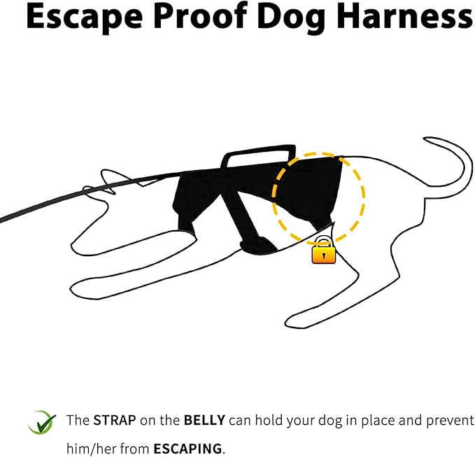 Huntboo Escape Proof Dog Harness, Escape Artist Harness, Reflective Dog Harness with Handle, Durable,Adjustable Vest for Small Medium Large Dogs Walking, Training, and Running Gear(Black, L)