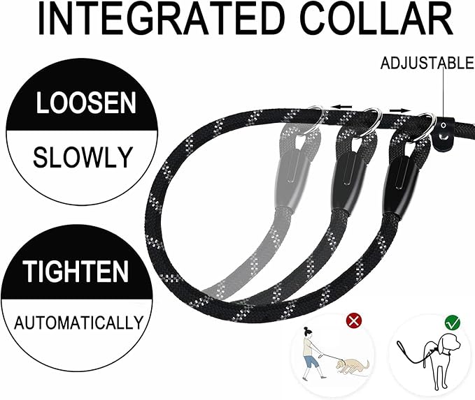 Dog Leash 6 FT, Durable Premium Quality Strong Training Rope Slip Leash with Comfortable Padded Handle and Highly Reflective Threads for Small Medium and Large Dogs, (Black)