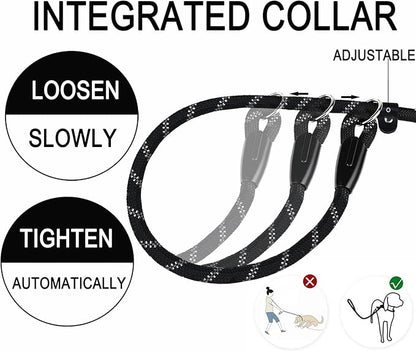Dog Leash 3.9 FT, Durable Premium Quality Strong Training Rope Slip Leash with Comfortable Padded Handle and Highly Reflective Threads for Small Medium and Large Dogs, (Black)