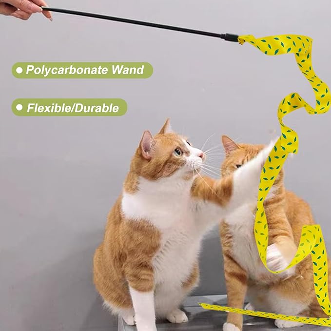 URMYONLY Interactive Cat Toy Wand, Cat Teaser Wand Rainbow String for Bored Indoor Adult Cats and Kittens (3 Pack String)