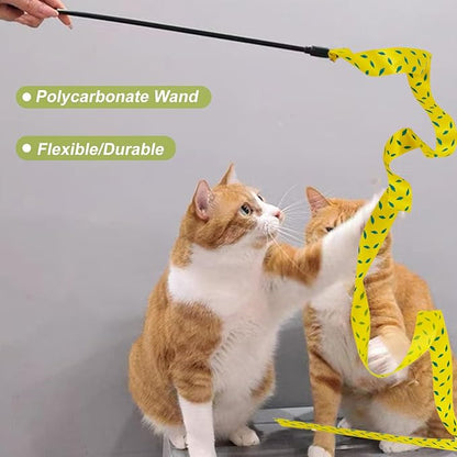 URMYONLY Interactive Cat Toy Wand, Cat Teaser Wand Rainbow String for Bored Indoor Adult Cats and Kittens (3 Pack String)
