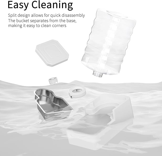 RIZZARI Stainless Steel Pet Waterer: 9L White Gravity Fed Water Dispenser Leak-Proof for Senior Dogs Joint Care Home Owners - with Filter - Bedroom Garden Use