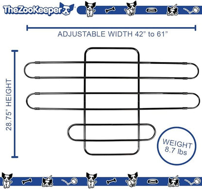 The Original Zookeeper Car, SUV, Truck Dog Barrier: Adjustable Universal for All Vehicles - Moves with Your Vehicle Seats. Tilt. Slide. Recline. Easy Install - Strong Metal Tubing Gate Pet Divider