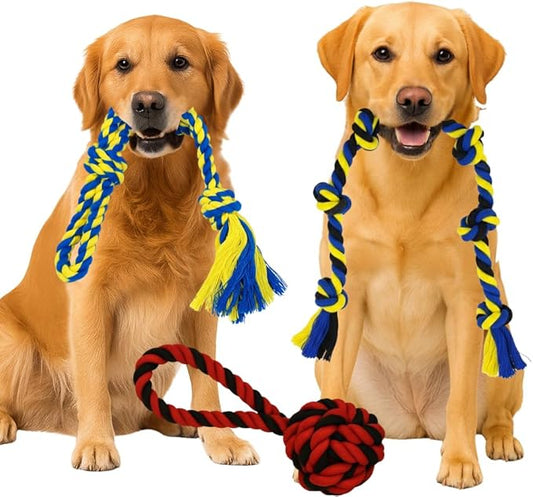 PAWPOURRI Dog Rope Toys for Medium and Large Dogs | Strong Cotton Pet Rope Set for Chewing, Teething Comfort, Tug Play and Daily Interactive Use | (3 pcs Dog Toys Combo)