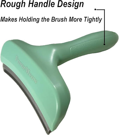 FurorMeow Pet Deshedding Tool with Curve Blade, Cat Grooming Brush, Tight V-shaped Teeth Shedding Comb for Cats and Dogs (Green, Large)