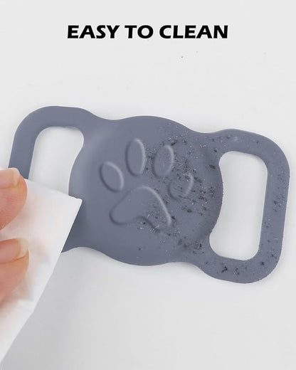 Dynmeow Dog Cat Collar Holder Compatible with Airtag, Anti-Lost Silcione Holder for 3/4-1" inch Wide Collar, Grey, M(1 Pack)