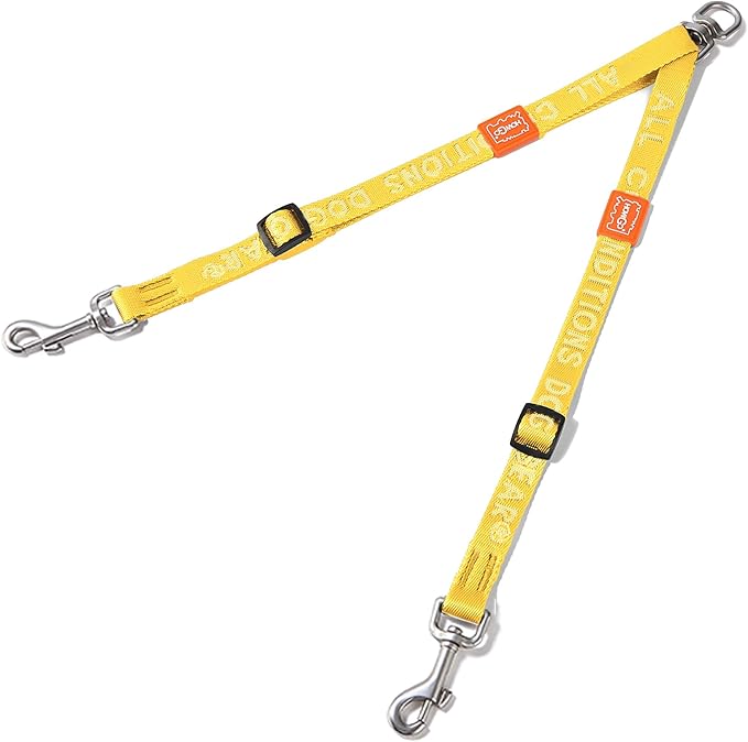 HOWGO Double Dog Leash, No Tangle 360° Swivel, Adjustable Two Padded Handles, Double Clip Dog Leash Coupler Splitter for 30~150 lbs Large and Medium Breeds (Yellow, 4/5'' x 0.9 FT, Std)