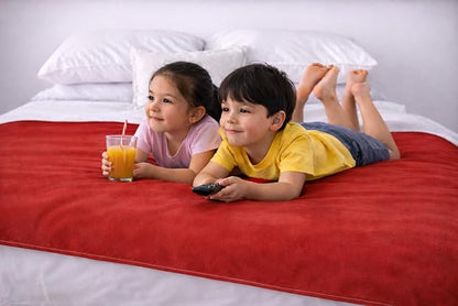 Premium Deluxe * 100% Waterproof Blanket Guarantees to Keep Your Bed Dry! Crinkle-Free Ultra-Soft Fleece Furniture Protector for People Kids Pets. EZ Wash/Dry Red/Grey Reversible 60x40